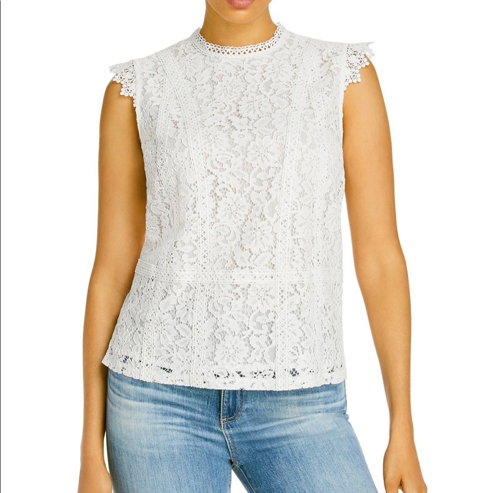 Bloomingdales Aqua White Lace Top